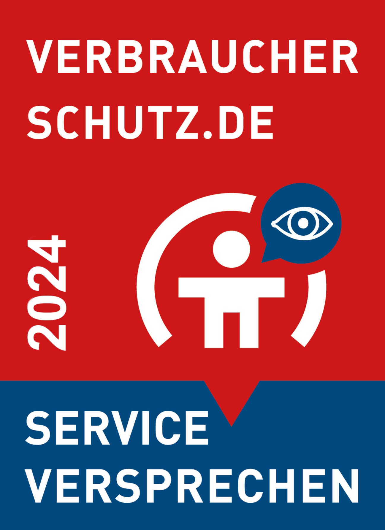 Siegel von Verbraucherschutz.de 2024 mit Serviceversprechen und Piktogramm für Transparenz.